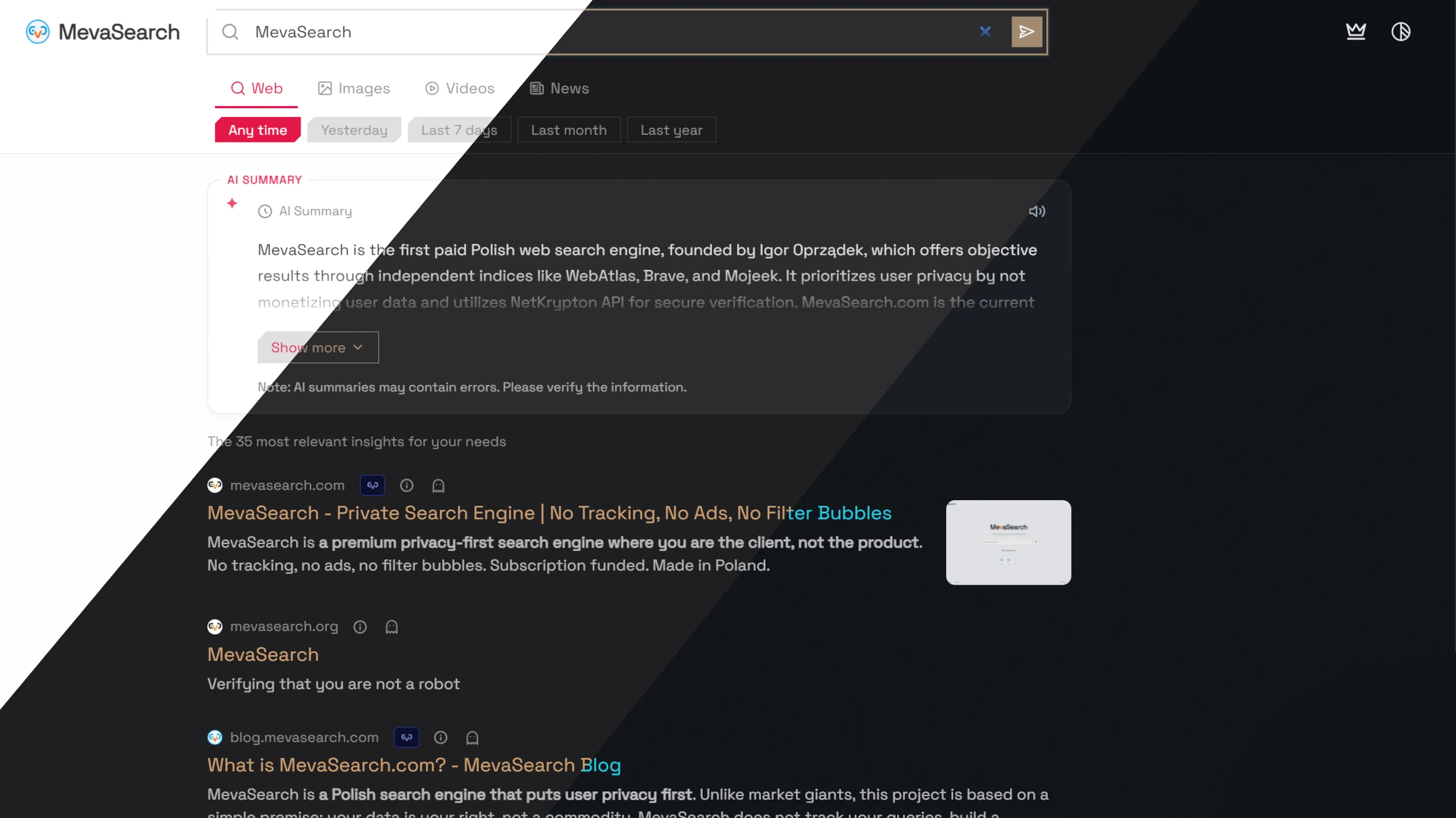 MevaSearch Results